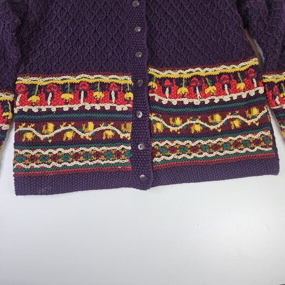 Vintage 90s Chunky Knit Cardigan Sweater Colorful XL Cottagecore Artsy Granny - Picture 3 of 7
